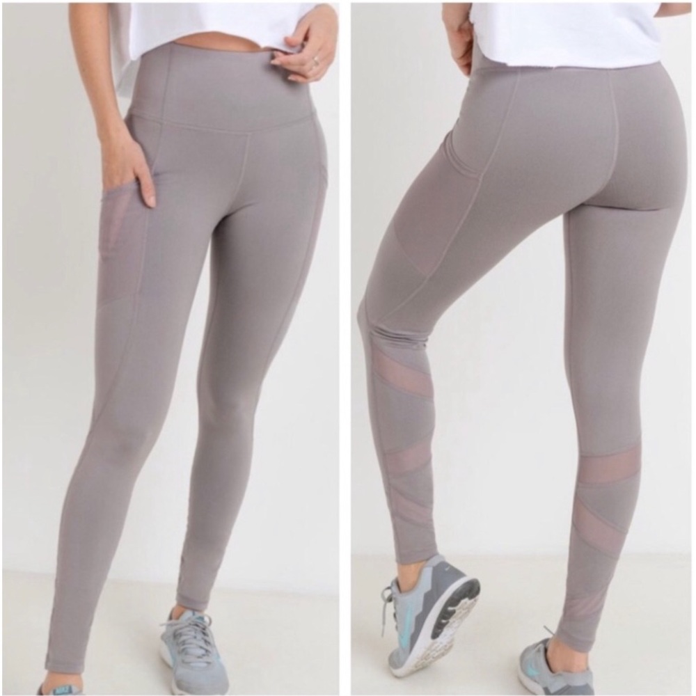 Mauve leggings with mesh pocket and zig zag inset